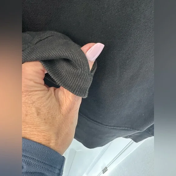 Lululemon Black Pullover with Flocked Floral Accents- Half Zip- PTP 19”- GUC - Picture 5 of 6